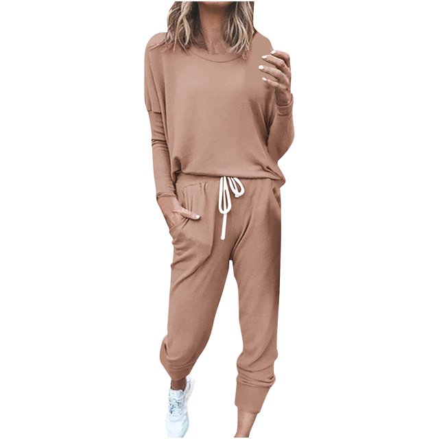 FAIWAD Ensemble 2 Pcs pour Femme Chandail à Manches Longues à Col Rond et Pantalon de Jogging Long Survêtement Décontracté