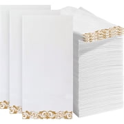 Prestee 200 Pack Disposable Paper Guest Towels for Bathroom, 2-Ply - Elegant Linen Feel Paper Napkins - Absorbent Decorative Guest Towels for Bathroom, Wedding, and Party Use - (White and Gold)\u200b