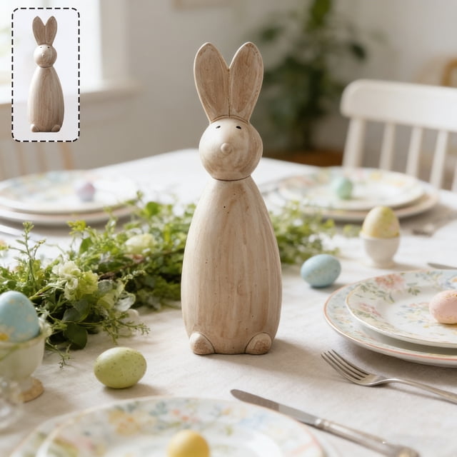 CaiYueKe Vintage Easter Rabbit Figurine Wooden Home Decor Handmade Cottagecore Ornament Farmhouse Shelf Decor Rustic Spring Table Centerpiece Gift Idea