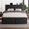 thumbnail image 4 of iPormis Full Bed Frame with 2 Drawers, Metal Platform Bed with Charging Station and Linen Fabric Storage Headboard Strong Metal Slats,Black, 4 of 9