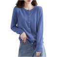 thumbnail image 1 of Womens Lightweight Knit Cardigan Long Sleeve Button Down Cardigans Sweater Fall Soft Crew Neck Shrugs Tops Blue, XL, 1 of 5
