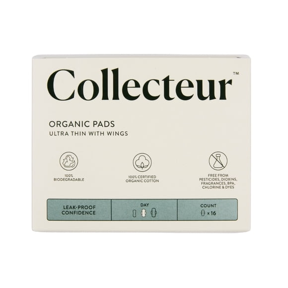 Collecteur 100% Certified Organic Cotton Ultra-Thin Pads, Day Absorbency - 16 count