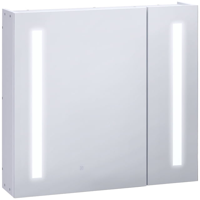 kleankin Armoire à Pharmacie Éclairée à DEL avec Miroir, Toucher Intelligent. une Armoire Murale en MDF Blanc avec Deux Portes Miroir Intégrées, Bandes d'Éclairage à DEL Blanches 6500K des Deux Côtés. l'Armoire Comprend une Luminosité Réglable, un Contrôle Tactile avec Fonction Mémoire, et des Charnières Coussinées pour un Fonctionnement Fluide de la Porte. Elle Offre un Grand Rangement avec des Tablettes Ajustables et une surface Peinte pour un Nettoyage Facile. Dimensions : 27,5 Pouces de Large, 6 Pouces de Profondeur et 25,5 Pouces de Hauteur. Alimentée