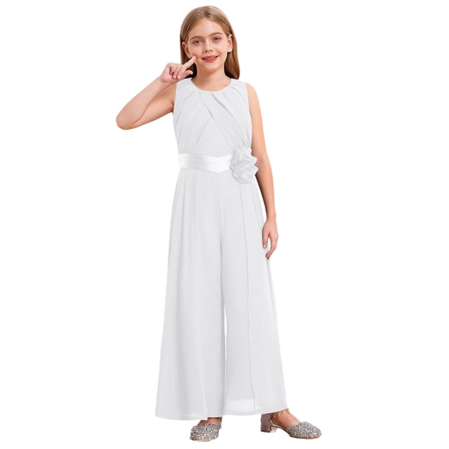 Sholeno Combinaisons Sans Manches pour Filles, Robe de Mariage Formelle en Chiffon, Combinaison de Danse Ivoire 10