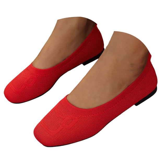 Womens Square Toe Dressy Shoes Spring Fall Knit Fashion Casual Ballet Flats Slip on Loafers for Ladies