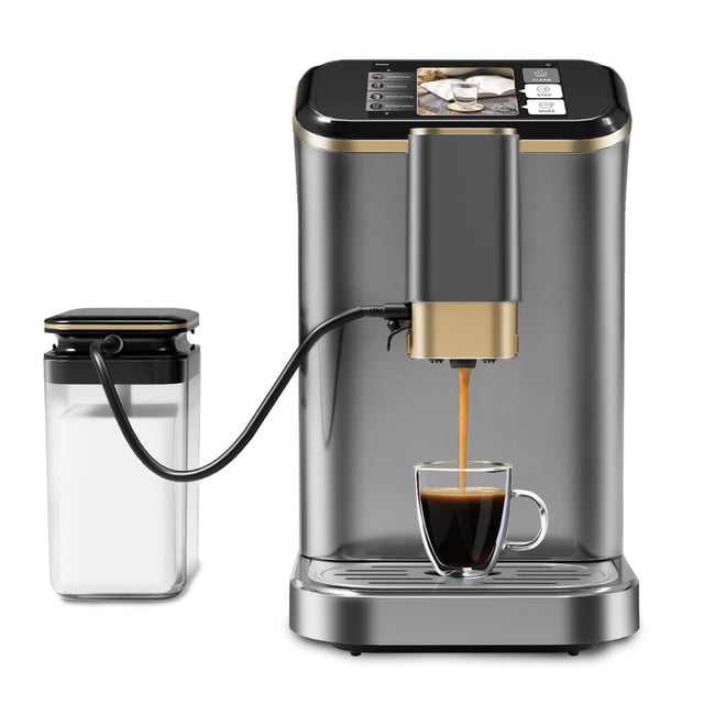 20 Bar Espresso Machine With Built-In Grinder, Double Boiler System & LCD Touch Panel, Auto-Cleaning Quiet Coffee Maker for Office/Home Use, Beginner-Friendly Design