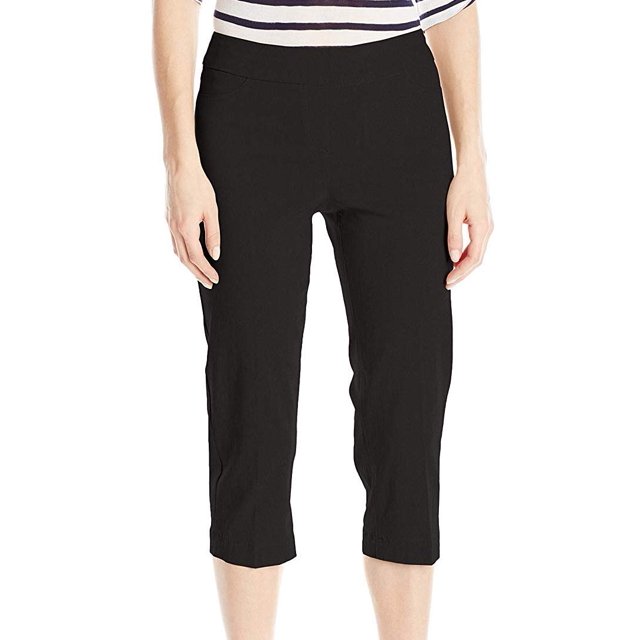 SLIM-SATION Pantalon Capri à Jambe Droite à Enfiler à Grand Bande pour Femme avec Contrôle du Ventre, 6, Noir