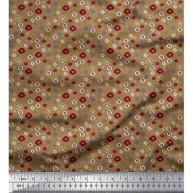 Soimoi Brown Rayon Fabric Flower Artistic Print Fabric by Yard 56 Inch Wide