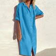 thumbnail image 1 of Jusqu'à 65 % de Rabais! Robes d'Été Mode pour Femmes 2024 Grande Taille Printemps et Col à Revers Robe en Coton et Lin à Boutons Décontractée avec Poches Robe Chemise à Manches Courtes, 1 of 6