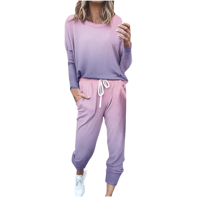 Yuyuzo Ensemble 2 Pcs d'Automne pour Femme, Haut à Manches Longues à Blocs de Couleur Patchwork et Pantalon à Bas Resserré, Ensembles de Détente