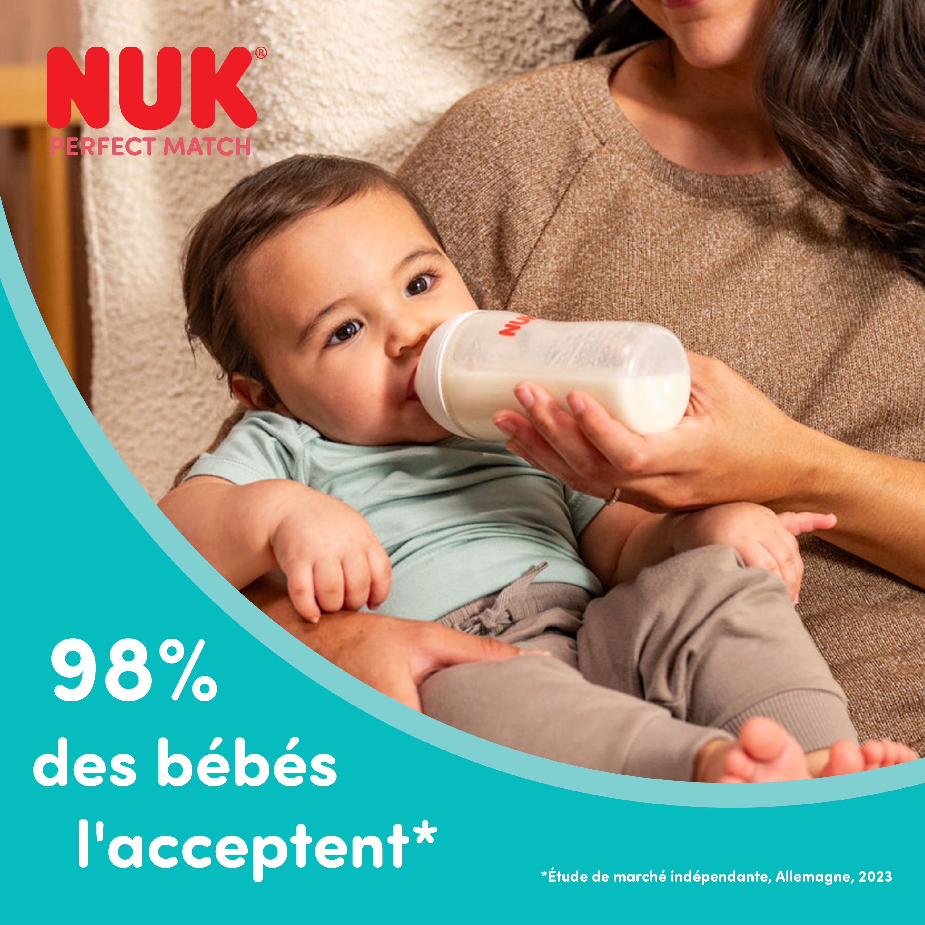 NUK Perfect Match Baby Bottle, 3+ Months, 260 ml, Anti Colic Feeding Bottle, Plastic, Temperature Control Indicator, Sheep, 3 Count