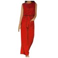 thumbnail image 1 of Ensembles d'Été pour Femmes Ensemble de Pantalon à Jambe Grand Ensemble de Vêtements Femme Col Rond Manches Courtes Hauts Ensembles de Pantalons Style Pantalon Décontracté S_978 Survêtements pour Femmes Rouge TG, 1 of 6