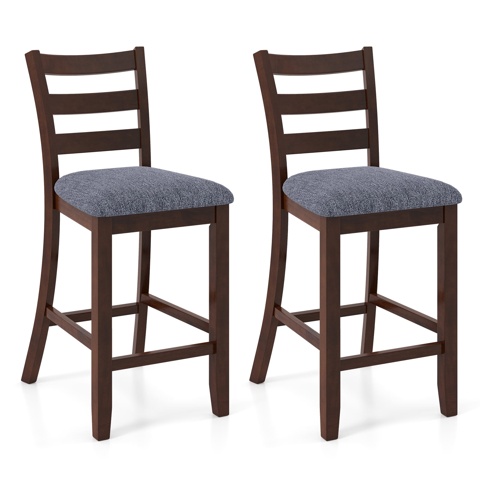 Gymax Bar Stools Set of 2 Upholstered Counter Height Barstools w/ Padded Seat Footrest & Backrest Farmhouse