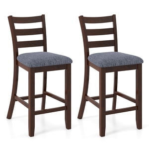 Gymax Bar Stools Set of 2 Upholstered Counter Height Barstools w/ Padded Seat Footrest & Backrest Farmhouse