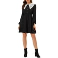 thumbnail image 1 of INSPIRE CHIC Robe Rétro pour Femme à Ourlet Volanté, Ligne A, Dentelle, Panneau, Col Peter Pan, Noir, TG, 1 of 5