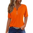 thumbnail image 1 of Yuyuzo Womens Summer Tops Notch V Neck Button Tunic Tops Short Sleeve Loose Summer Basic Tee Shirts, 1 of 5