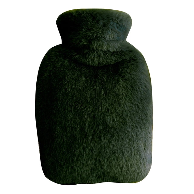 Graflsoa 2000ml Plush-Covered PVC Hot Water Bottle with Dual Handles for Warmth - Dark Green (Includes Inner Bag)