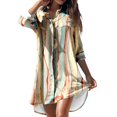 thumbnail image 2 of Cache-maillots Grande Taille pour Femmes Été Décontracté Col Rabattu Manches Longues Blouse Imprimée Boutons avec Poche Robes Chemise Cache-Maillots en Liquidation, 2 of 7