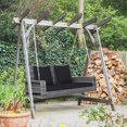 thumbnail image 3 of Gymax 2-Person Patio Hanging Porch Swing Rattan 800LBS Swing Bench w/ Black Cushions, 3 of 9