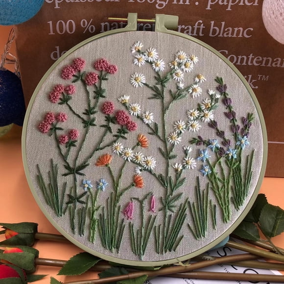 Dvkptbk Broderie Kit de Fleurs pour Débutant, Broderie à la Main pour Débutant 0 Base Bricolage Ensemble de Matériel de Broderie à la Main Déco Maison