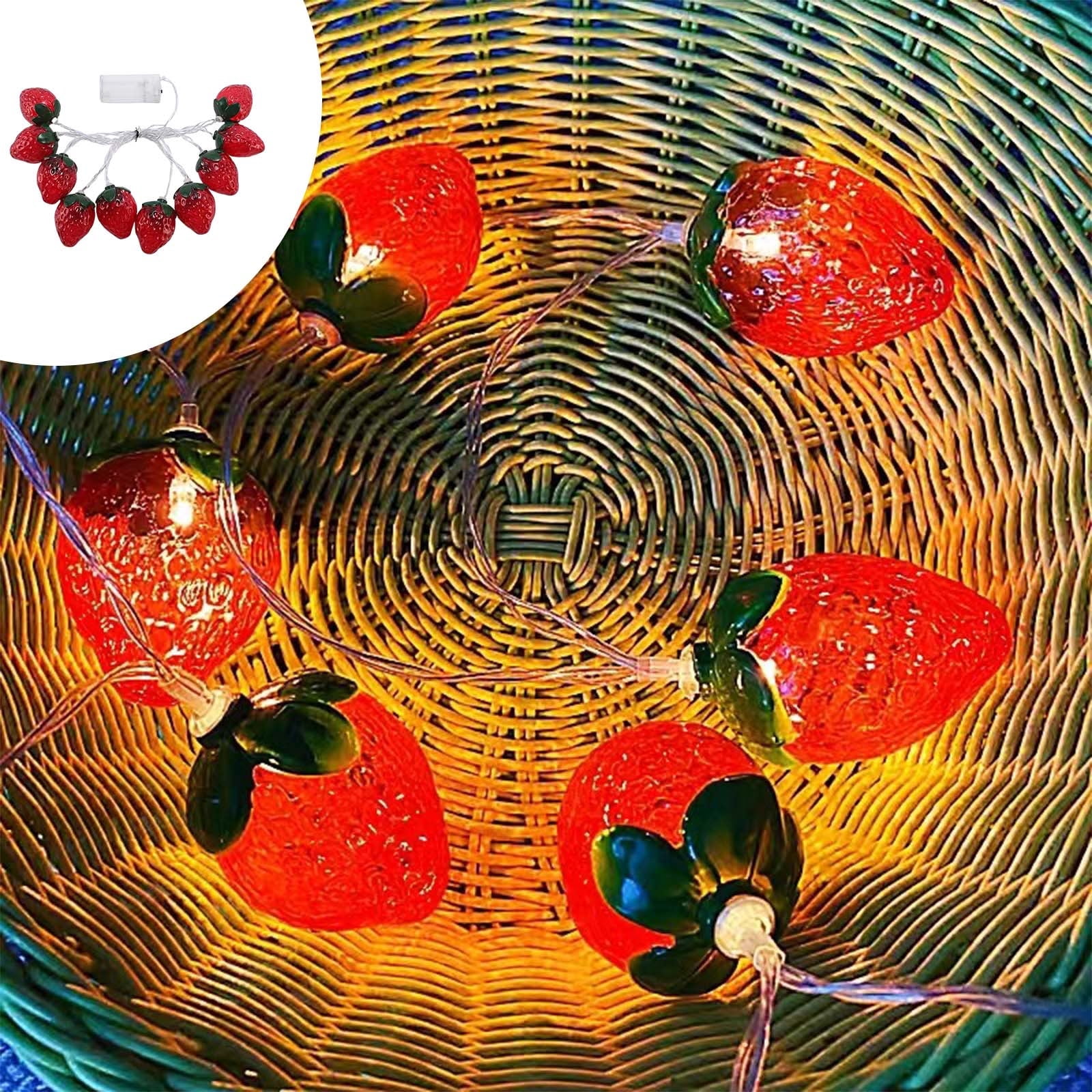 78.7 Inches LED Strawberries String Lights, Xinsrenus Battery Powered Fruit Shape Party Ambient Lamps, Birthday Decoration Scene Lighting for Party Home Garden with 10 Lights, Red
