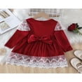 thumbnail image 2 of Kid Christmas Velvet Dress Long Sleeve Crew Neck Lace Patchwork Dress, 2 of 6