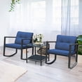 thumbnail image 3 of Costway 3PCS Patio Rattan Furniture Set Rocking Chairs Cushioned Sofa Navy, 3 of 9