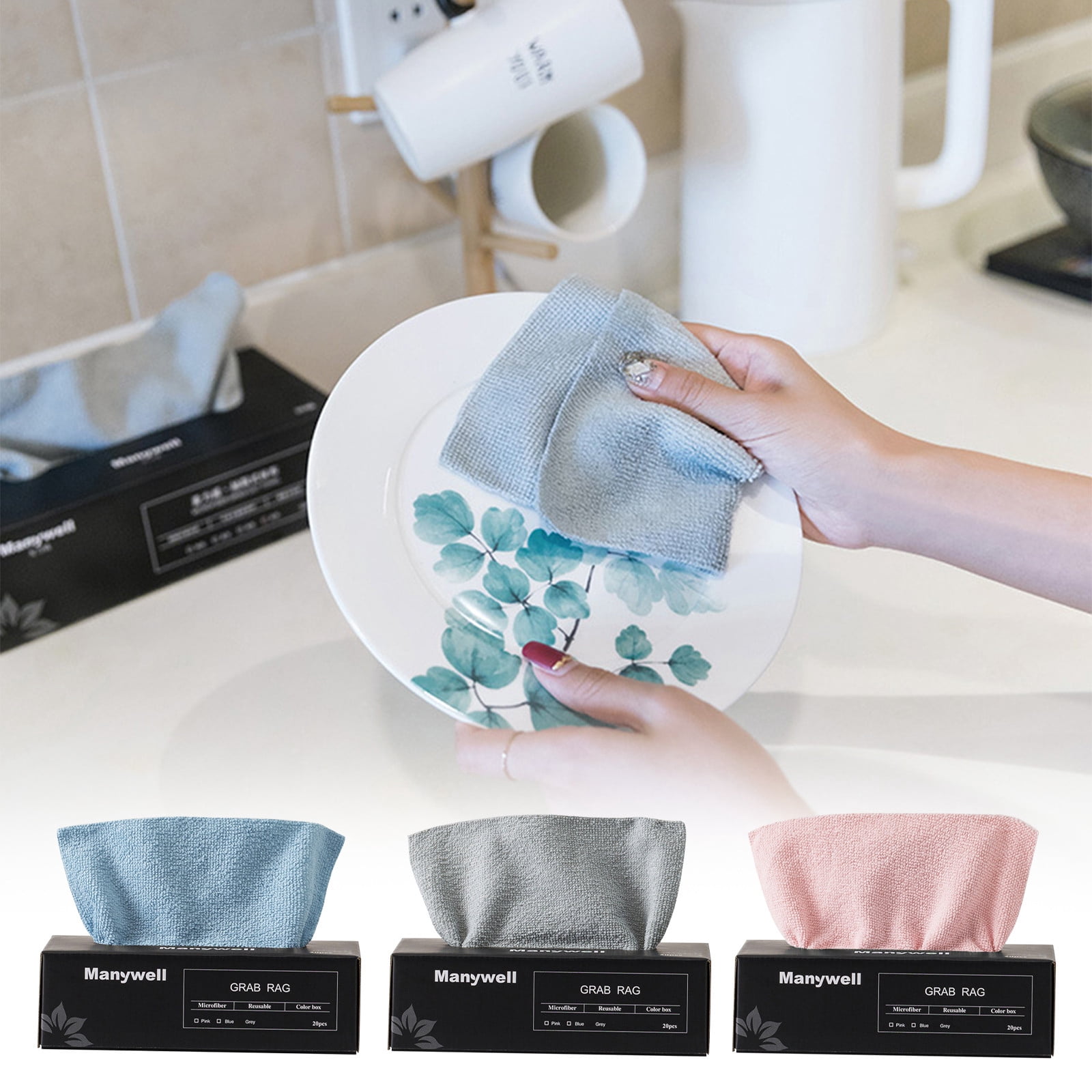 Sentmoon Cleaning Cloth Cleaning Rags Reusable Microfiber Cleaning and Drying Wipes with Dispenser Box, Pack Of 20