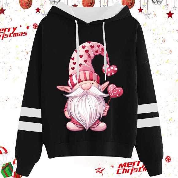 WILLBEST essentials hoodie Women's Autumn and Winter Casual Christmas Bearded Old Man Print Drawstring Hooded Sweatshirt univers hoodie
