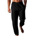 thumbnail image 2 of RXIRUCGD Men's Fashion Drawstring Elastic Waist Solid Color Casual Length Pants, Black, Size: M, 2 of 6