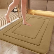 ZZkhGO Super Absorbent Microfiber Bathroom Rug, Velvet Fleece Non Slip Shower Mat with Rubber Backing, Washable Floor Carpet for Bath Tub Kitchen Sink, Khaki