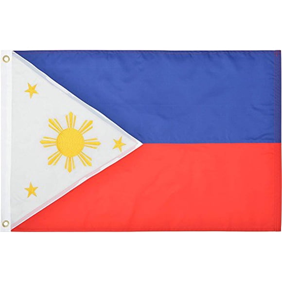 Green Grove Products Philippines 3 x 5 Pi Nylon 210D de Qualité Supérieure Drapeau Philippin Brodé pour l'Extérieur
