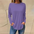 thumbnail image 2 of FAIWAD Women's Spring Long Sleeve Tunic Tops Round Neck Plus Size Solid Color Loose Pullover Tops, 2 of 3