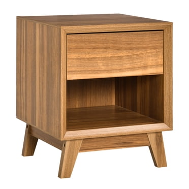 HOMCOM Table de Chevet pour Chambre, Table de Nuit avec Tiroir et Tablette, Table d'Appoint Moderne, Brun Noyer