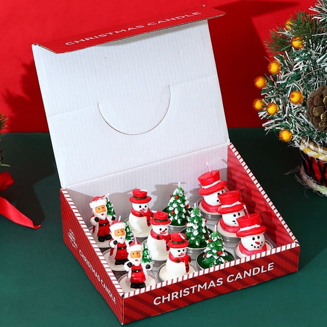 12 Pcs Bougies en Forme de Bonhomme de Neige de Noël pour Vitrine d'Hôtel Centre Commercial Décoration de Fête Maison Bougies en Cire de Paraffine Ensemble