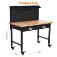 thumbnail image 2 of Établi Ajustable 2025 pour Garage, Établi 48 Pouces x 24 Pouces, Capacité de 2000 Lb, Poste de Travail en Bois de Caoutchouc avec 4 Roulettes, Table de Travail Robuste avec 2 Ports USB et 4 Prises CA, 2 of 7