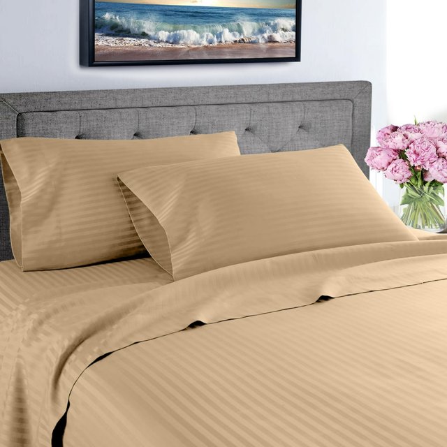 EIGTHTAIL Fresh Linen Collection 600 Thread Count Hotel Striped 100% Egyptian Quality Cotton Deep Pocket Sheet Set (King Gray)