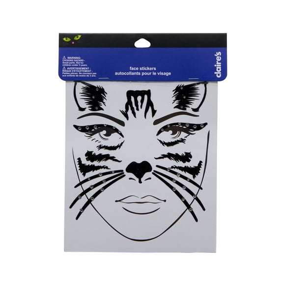 Claire's Halloween Face Gem Stones Adhesive Stickers Black Cat, Halloween Black Cat Costume Accessories