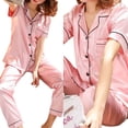 thumbnail image 3 of Ensembles de Pyjamas en Soie Satinée pour Femmes Ensembles de Vêtements Ménagers Simples Pantalons Amples, 3 of 5