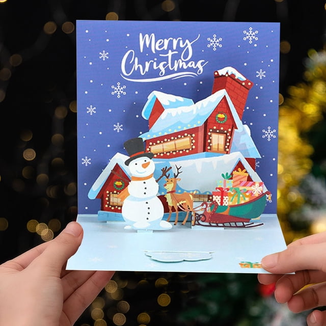 Christmas DecorationsGreeting Card3D Three Christmas Greeting Card Holiday Blessing Children's Handmade Message Card Christmas Three Greeting Card Paper Carving Creative Blessing Message Car