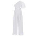 thumbnail image 3 of Sinleey Girls Ruffled Sequins Jumpsuit One Shoulder Wide Leg Long Pants Romper Wedding Prom Playsuit White 12, 3 of 6