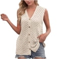 thumbnail image 1 of Dealovy Débardeurs pour Femmes Col en V Sans Manches Camisole à Illets Boutonnée Décontractée Ample Été Sortie, 1 of 5