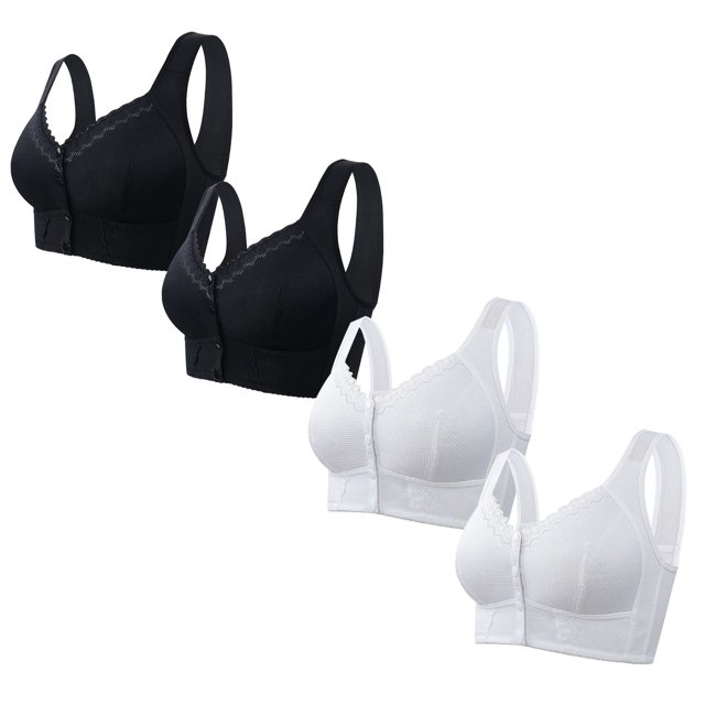 Timegard Bras for Women 4pc Plus Size Front Closure Full Coverage Support Breathable Comfy Wireless Bras