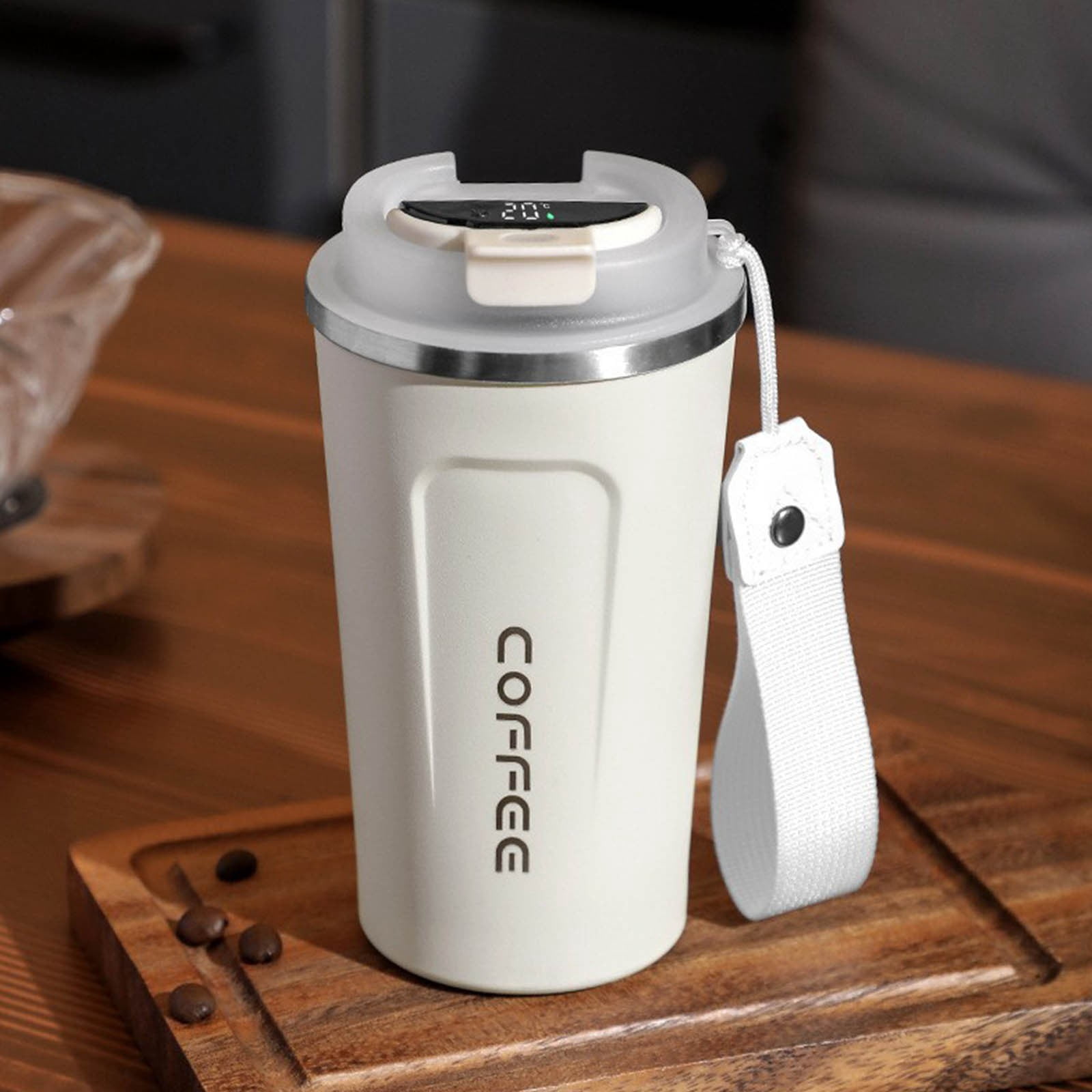 Dvkptbk Mug Stainless Steel Coffee Cup Intelligent Temperature Measurement and Insulation Cup with Lifting Rope, Car Portable Mug Kitchen Gadgets