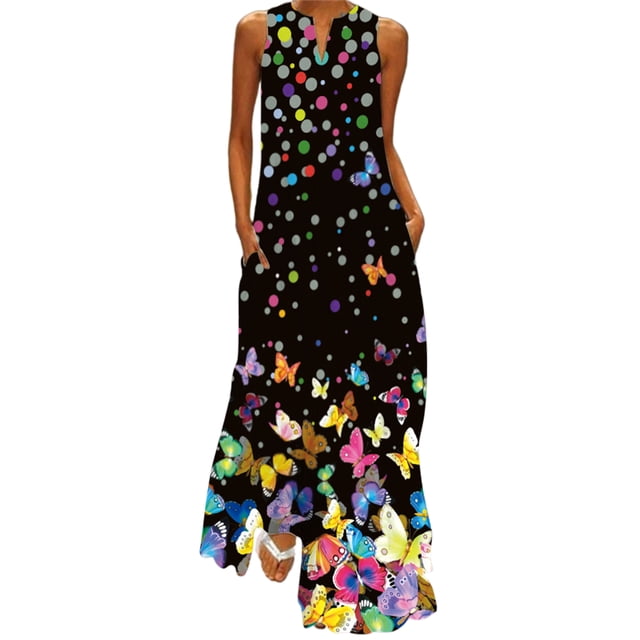 Innerwin Longues Robes Maxi à Imprimé Floral pour Femmes, Robe d'Été de Plage, Vacances, Sans Manches, Robe Débardeur Hawaïenne Style A 5TG