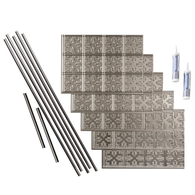 Fasade Traditional Style Decorative Vinyl Backsplash Kit in Brushed Nickel