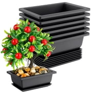 Plastic Plant Pot Rectangular - 6PCS Planter Pot Flower Pot with 6PCS Drip Tray