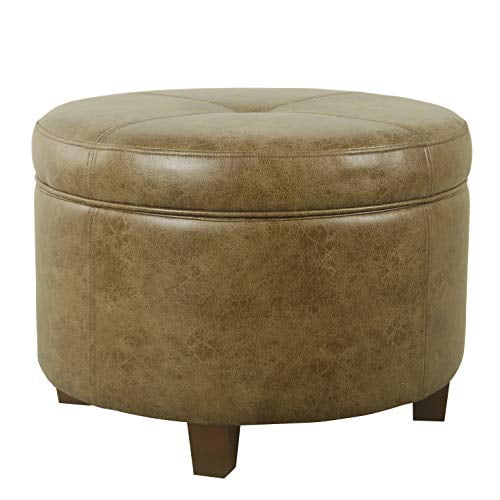 HomePop Grand Pouf de Rangement en Similicuir - Similicuir Brun Vieilli