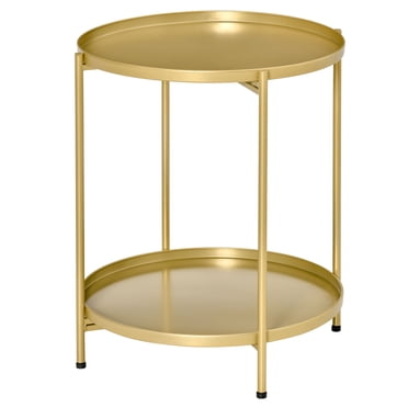 HOMCOM Table d'Appoint Pliant à 2 Niveaux Table de Nuit en Métal avec Plateaux Amovibles, Doré