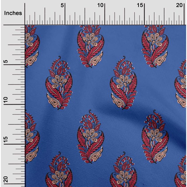 oneOone Viscose Jersey Fabric Leaves & Floral Block Printed Craft Fabric BTY 60 Inch Wide